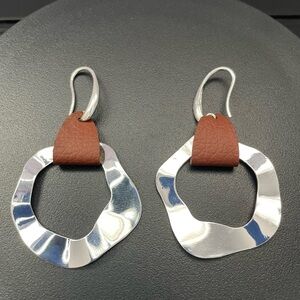 Silver And Leather Drop Earrings NEW